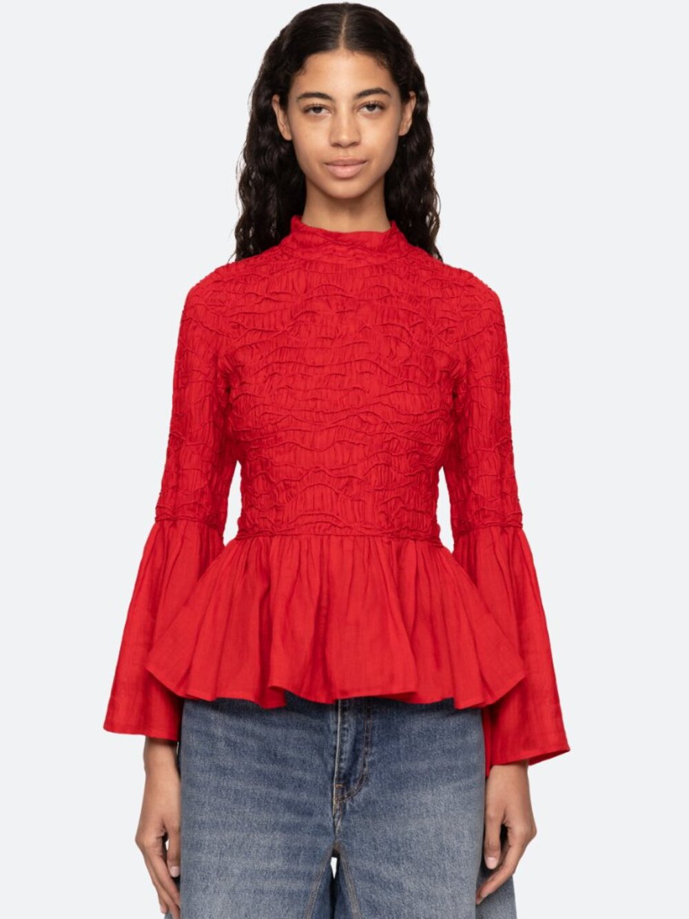 SEA New York Red Imogen Smocked Peplum Top Size 6 NWT